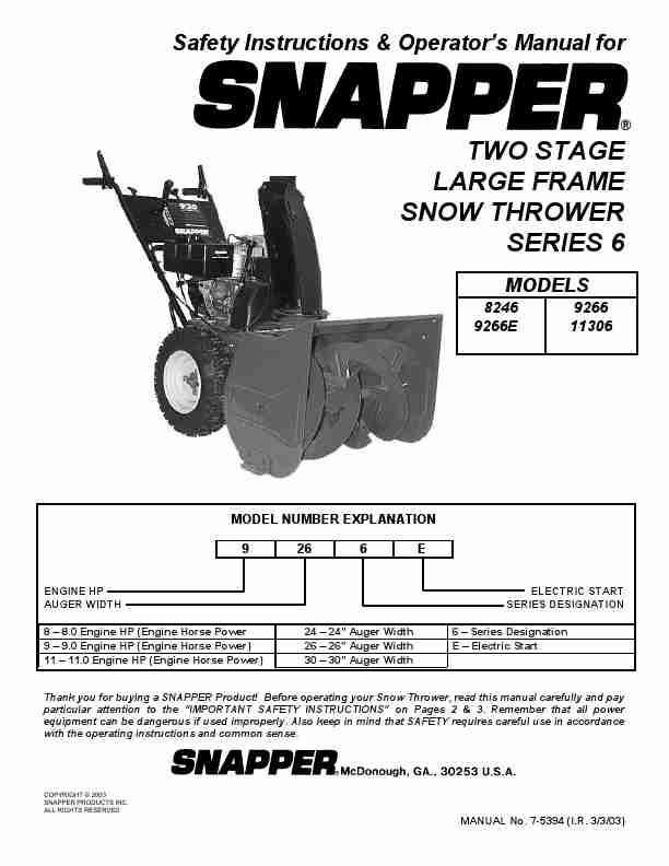 Snapper Snow Blower 8246, 9266, 9266E, E9266, 11306, E11306-page_pdf